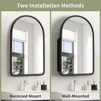 MAYEERTY 24 x 35,8 po Armoires de salle de bain murales modernes en forme d'arche, miroir mural avec rangement à cadre métallique, Noir