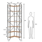 Étagère d'angle industrielle 7 niveaux Okak, bibliothèque autoportante en forme de L, vitrine pour salon, chambre, bureau, marron