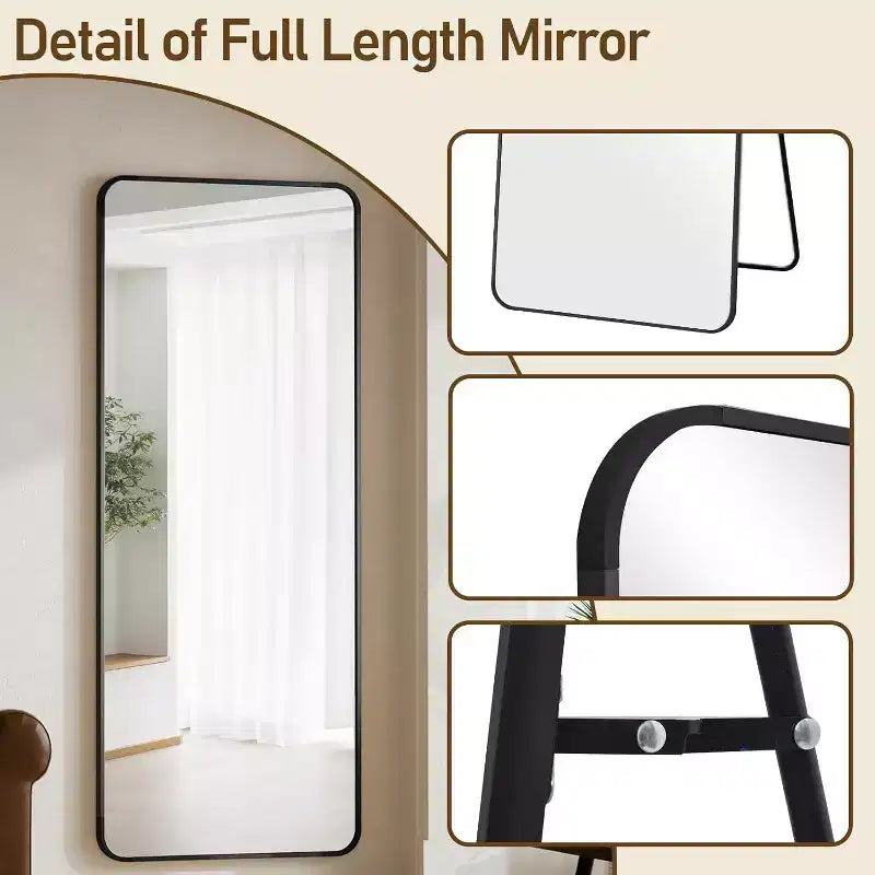 Miroir sur pied de 65 x 24 avec coins arrondis, miroir pleine longueur à poser, à suspendre ou à appuyer pour chambre ou dressing