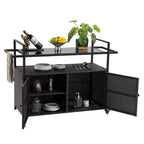 NAYSAYE Chariot de service de bar en osier pour l'extérieur, comptoir à vin et boissons avec plateau en verre pour patio, noir, 51.18*19.69*35.43