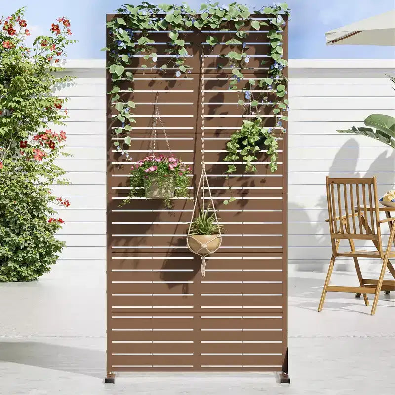 MAYEERTY 72*35in Metal Outdoor Patio Privacy Screen Freestanding Room Divider Partition for Indoor, Gray