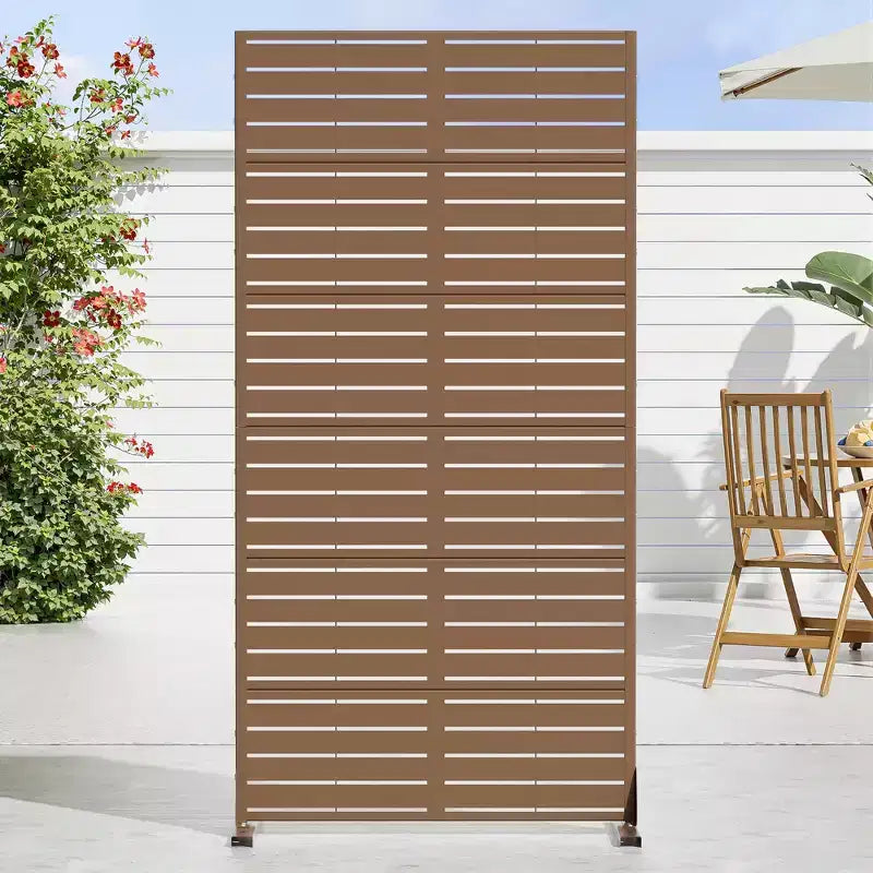 MAYEERTY 72*35in Metal Outdoor Patio Privacy Screen Freestanding Room Divider Partition for Indoor, Gray