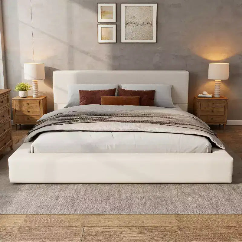 Christopher Knight Home Adrian Modern Upholstered Platform Bed with Linen Thick Headboard