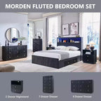 SinCiDo Commode à 9 tiroirs cannelés, commode en bois de 140 cm de large avec rangement profond, organisateur de rangement moderne pour chambre à coucher, salon
