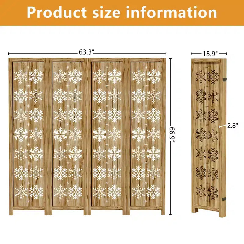 MAYEERTY Paravent en bois 63*67 pouces, Cloison pliable autoportante pour intérieur, 4 panneaux, Marron