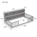 Bellemave Twin Kids Floor Bed with Built-in Storage Bookcase and Guardrails, Grey