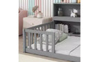 Bellemave Twin Kids Floor Bed with Built-in Storage Bookcase and Guardrails, Grey