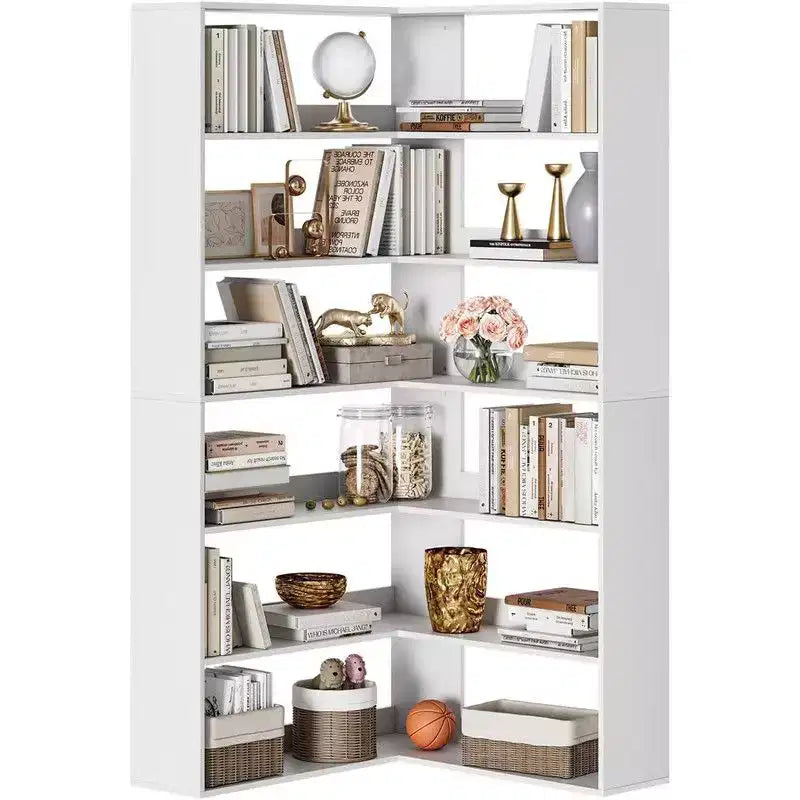 Coolmee Étagère d'angle industrielle à 6 niveaux, bibliothèque en forme de L avec déflecteurs et étagères, grande unité de rangement pour salon, bureau à domicile