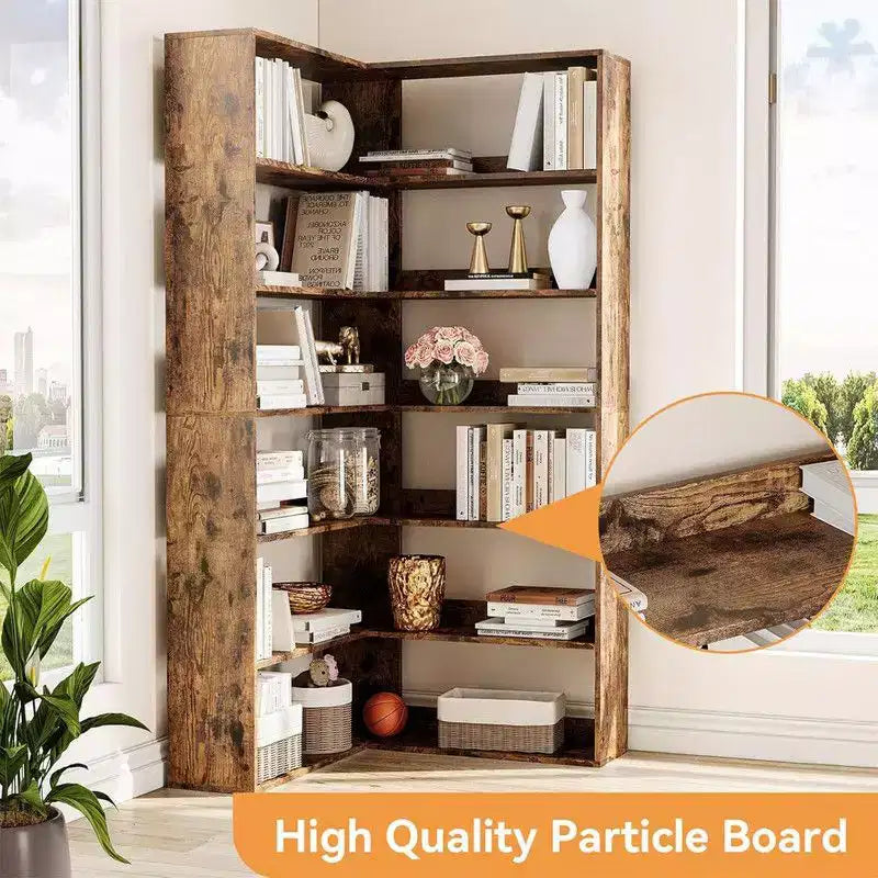 Coolmee Étagère d'angle industrielle à 6 niveaux, bibliothèque en forme de L avec déflecteurs et étagères, grande unité de rangement pour salon, bureau à domicile