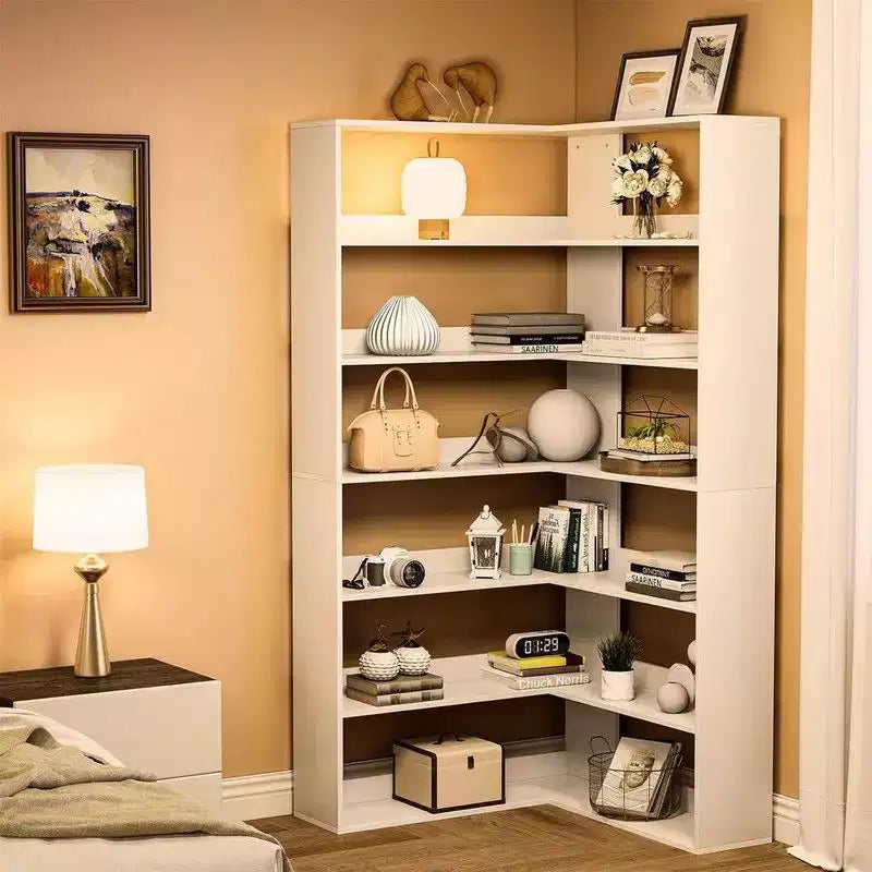 Coolmee Étagère d'angle industrielle à 6 niveaux, bibliothèque en forme de L avec déflecteurs et étagères, grande unité de rangement pour salon, bureau à domicile