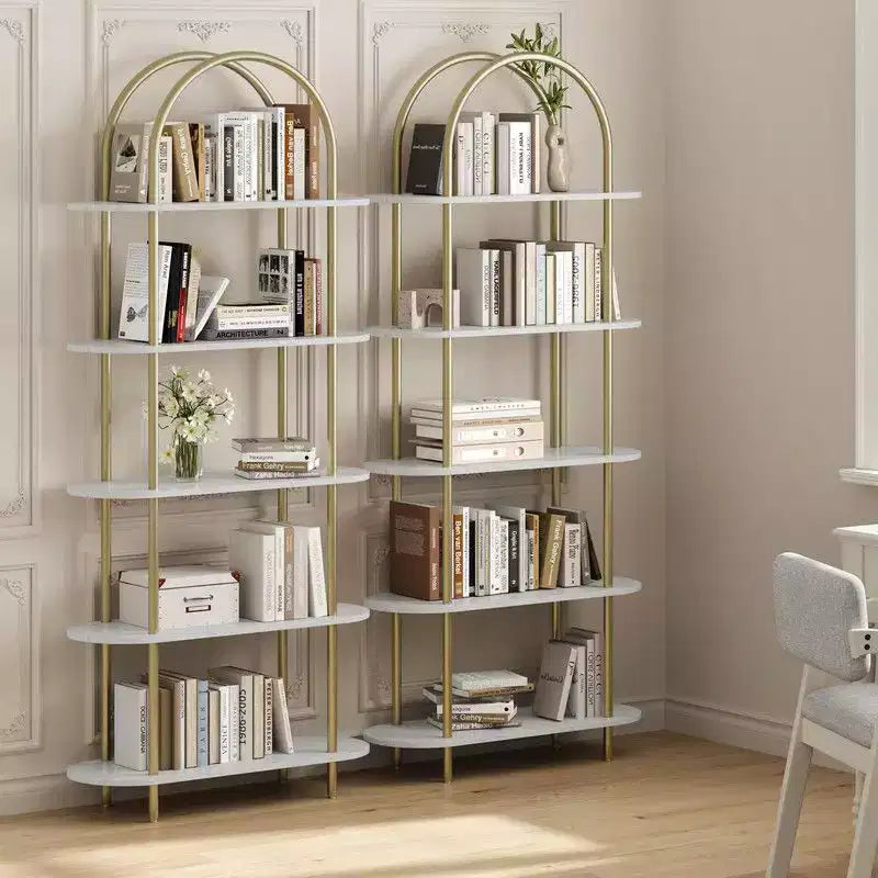 71 Arched Bookshelf 2PCs 5 Tier Bookcase Open Bookshelf Plant Stand with Metal Frame Freestanding