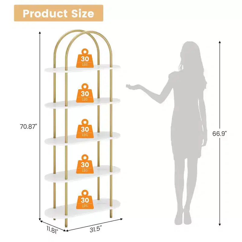 71 Arched Bookshelf 2PCs 5 Tier Bookcase Open Bookshelf Plant Stand with Metal Frame Freestanding