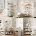 71 Arched Bookshelf 2PCs 5 Tier Bookcase Open Bookshelf Plant Stand with Metal Frame Freestanding