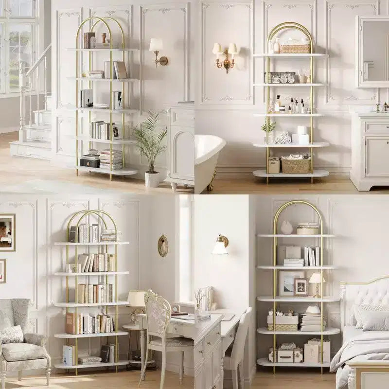 71 Arched Bookshelf 2PCs 5 Tier Bookcase Open Bookshelf Plant Stand with Metal Frame Freestanding