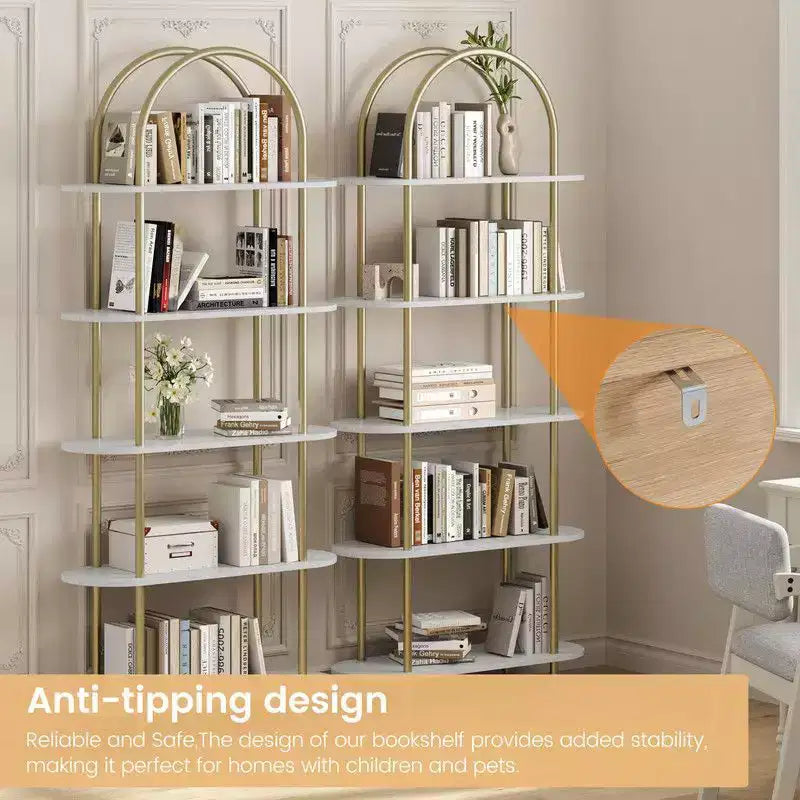 71 Arched Bookshelf 2PCs 5 Tier Bookcase Open Bookshelf Plant Stand with Metal Frame Freestanding