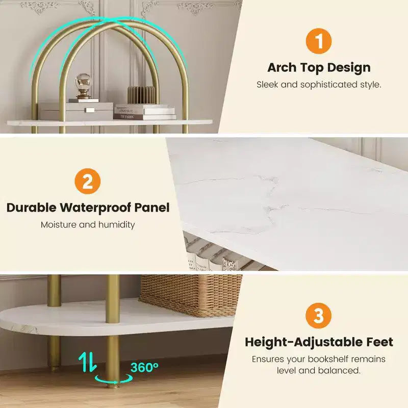 71 Arched Bookshelf 2PCs 5 Tier Bookcase Open Bookshelf Plant Stand with Metal Frame Freestanding