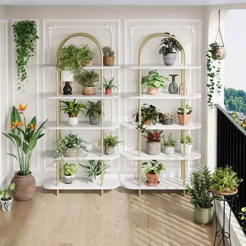 71 Arched Bookshelf 2PCs 5 Tier Bookcase Open Bookshelf Plant Stand with Metal Frame Freestanding