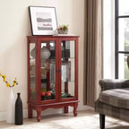 Elegant 2-Door Curio Cabinet with Tempered Glass Doors, Mirrored Back Panel, and Adjustable Shelves - Lighted Display Cabinet for Home