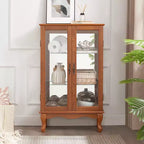 Elegant 2-Door Curio Cabinet with Tempered Glass Doors, Mirrored Back Panel, and Adjustable Shelves - Lighted Display Cabinet for Home