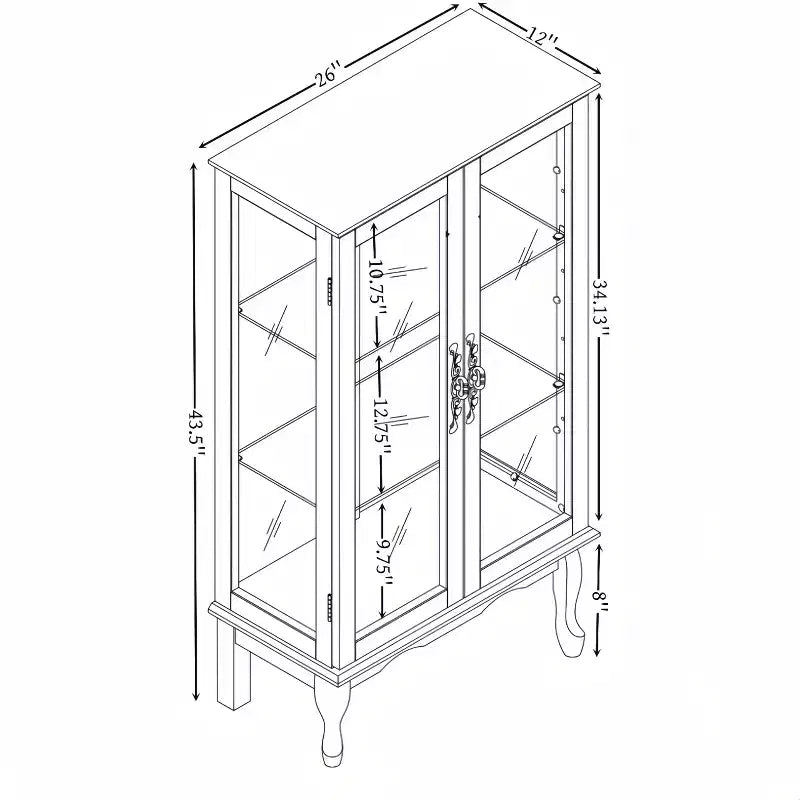 Elegant 2-Door Curio Cabinet with Tempered Glass Doors, Mirrored Back Panel, and Adjustable Shelves - Lighted Display Cabinet for Home