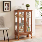 Elegant 2-Door Curio Cabinet with Tempered Glass Doors, Mirrored Back Panel, and Adjustable Shelves - Lighted Display Cabinet for Home