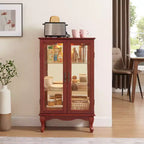 Elegant 2-Door Curio Cabinet with Tempered Glass Doors, Mirrored Back Panel, and Adjustable Shelves - Lighted Display Cabinet for Home