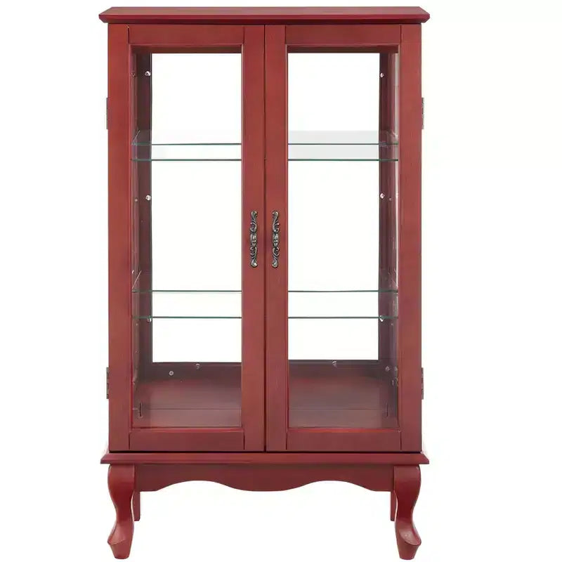 Elegant 2-Door Curio Cabinet with Tempered Glass Doors, Mirrored Back Panel, and Adjustable Shelves - Lighted Display Cabinet for Home