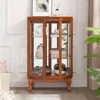 Elegant 2-Door Curio Cabinet with Tempered Glass Doors, Mirrored Back Panel, and Adjustable Shelves - Lighted Display Cabinet for Home