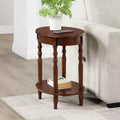 HomeStock Belmont Oval End Table with Shelf Two-Tier Display Storage Solid Wood Legs Veneer Finish Versatile Nightstand Accent Piece