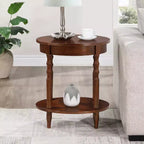 HomeStock Belmont Oval End Table with Shelf Two-Tier Display Storage Solid Wood Legs Veneer Finish Versatile Nightstand Accent Piece
