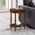 HomeStock Belmont Oval End Table with Shelf Two-Tier Display Storage Solid Wood Legs Veneer Finish Versatile Nightstand Accent Piece
