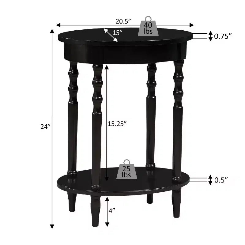 HomeStock Belmont Oval End Table with Shelf Two-Tier Display Storage Solid Wood Legs Veneer Finish Versatile Nightstand Accent Piece