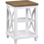 Table d'appoint Belmont HomeStock avec étagères Design en X d'inspiration italienne Rangement à deux niveaux Bois d'hévéa massif avec placage de chêne Table d'appoint