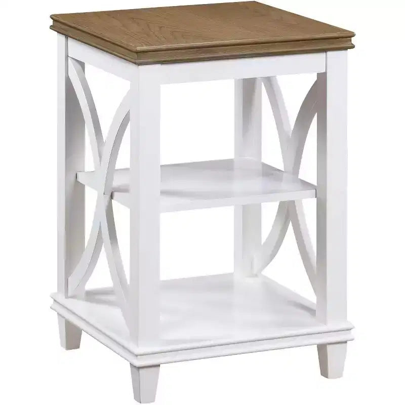 Table d'appoint Belmont HomeStock avec étagères Design en X d'inspiration italienne Rangement à deux niveaux Bois d'hévéa massif avec placage de chêne Table d'appoint