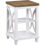 Table d'appoint Belmont HomeStock avec étagères Design en X d'inspiration italienne Rangement à deux niveaux Bois d'hévéa massif avec placage de chêne Table d'appoint