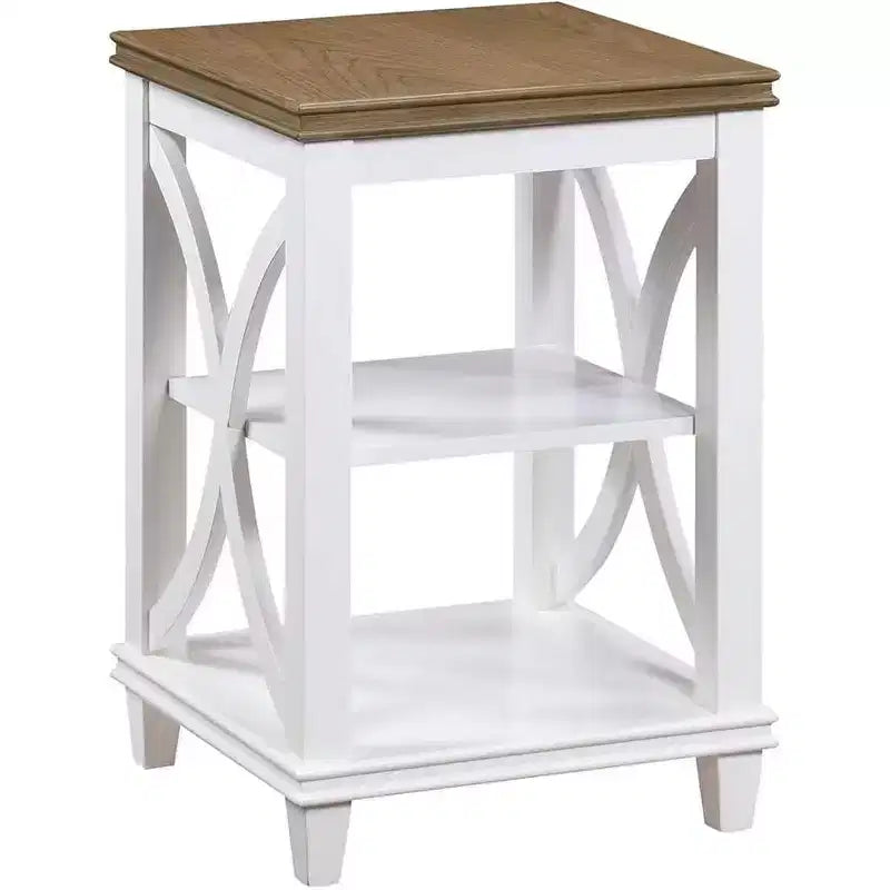 Table d'appoint Belmont HomeStock avec étagères Design en X d'inspiration italienne Rangement à deux niveaux Bois d'hévéa massif avec placage de chêne Table d'appoint