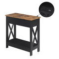 HomeStock Belmont Flip Top End Table with Charging Station and Shelf, Two Tone Finish, Modern Chairside Table with Hidden Storage and Display