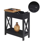 Table d'appoint relevable HomeStock Belmont avec station de charge et étagère, finition bicolore, table de chevet moderne avec rangement et présentoir cachés