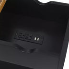 Table d'appoint relevable HomeStock Belmont avec station de charge et étagère, finition bicolore, table de chevet moderne avec rangement et présentoir cachés
