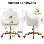 Chaise de bureau en velours KERDOM pour bureau à domicile, chaise d'ordinateur pivotante à 360° réglable en hauteur, beige