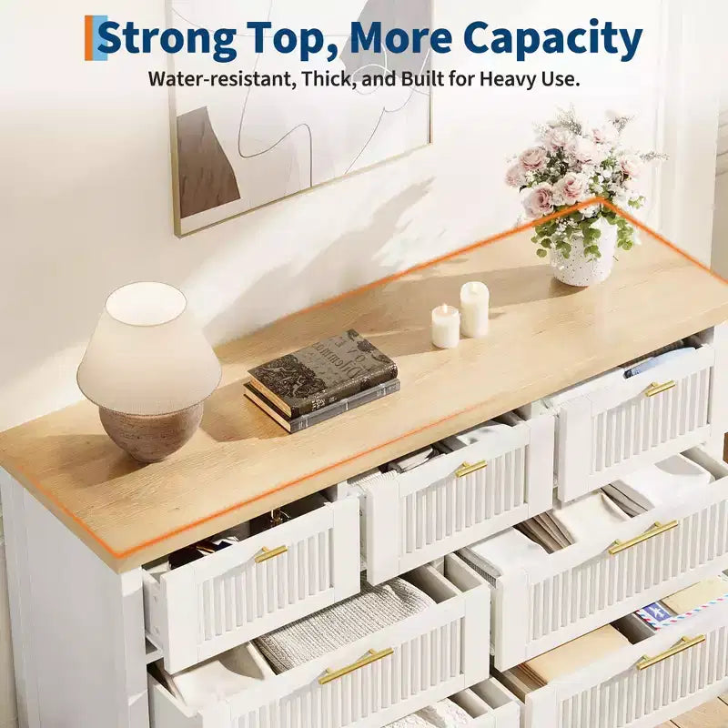 Commode cannelée à 7 tiroirs, commode haute de 114 cm, 7 tiroirs de commode, commode en bois avec rangement pour vêtements, armoire de rangement pour salon ou chambre à coucher