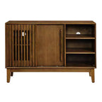 Bahut-buffet de 120 cm avec rangements, bahut-buffet de ferme cannelé avec 2 portes et pieds en bois massif, meuble console média