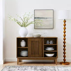 Bahut-buffet de 120 cm avec rangements, bahut-buffet de ferme cannelé avec 2 portes et pieds en bois massif, meuble console média