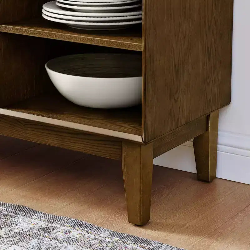Bahut-buffet de 120 cm avec rangements, bahut-buffet de ferme cannelé avec 2 portes et pieds en bois massif, meuble console média