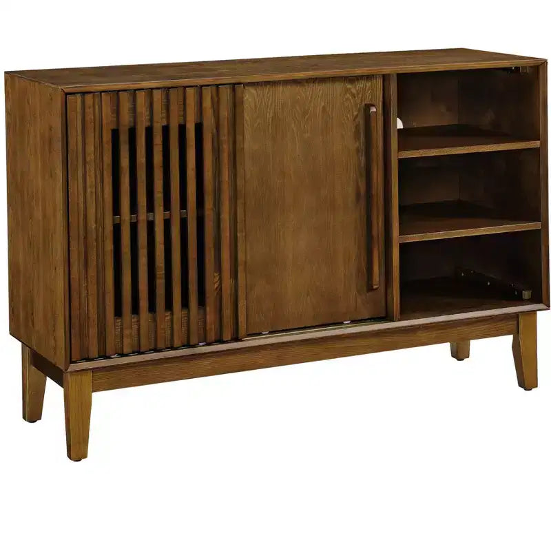 Bahut-buffet de 120 cm avec rangements, bahut-buffet de ferme cannelé avec 2 portes et pieds en bois massif, meuble console média