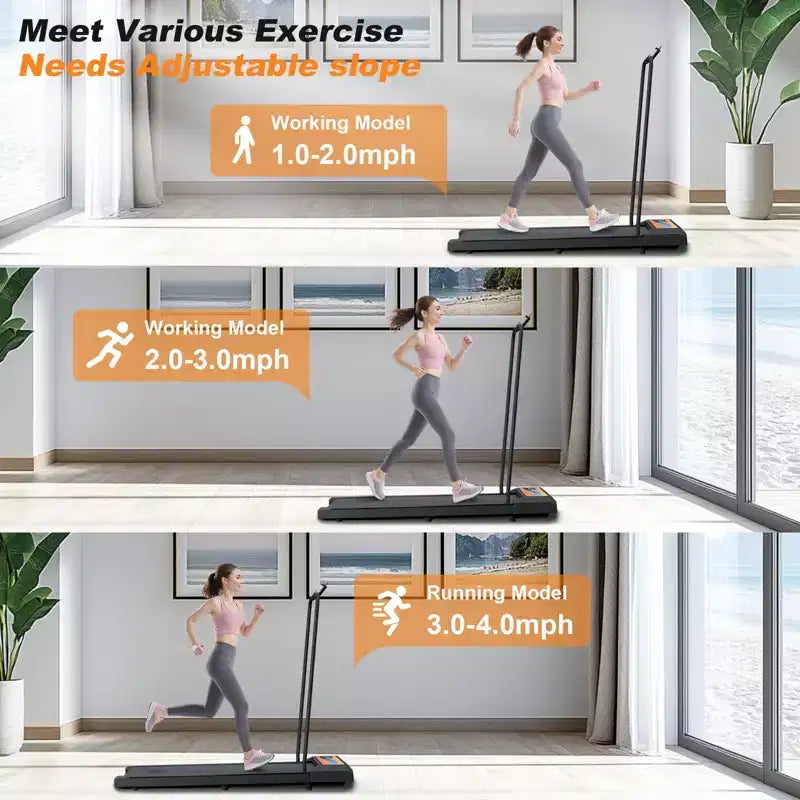 Tapis de course pliant portable NAYSAYE sous le bureau avec accoudoirs amovibles, bande de roulement amortie, grande surface pour la maison et le bureau