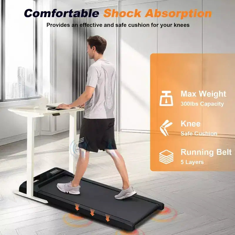 Tapis de course pliant portable NAYSAYE sous le bureau avec accoudoirs amovibles, bande de roulement amortie, grande surface pour la maison et le bureau