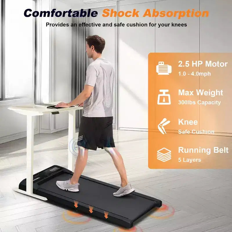 Tapis de course pliant portable NAYSAYE sous le bureau avec accoudoirs amovibles, bande de roulement amortie, grande surface pour la maison et le bureau
