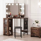 Acekool Coiffeuse d'angle avec tabouret, station de charge et miroir lumineux