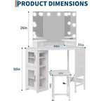 Acekool Coiffeuse d'angle avec tabouret, station de charge et miroir lumineux